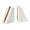 Hello Honey® 6" White Marble Geometric Bookends with Wood Inlay